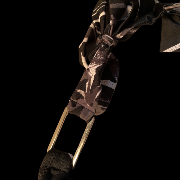 Black White Grey Leaf Print Bikini Tie Around the neck, Silver Plates for effect - Picture 5 of 10